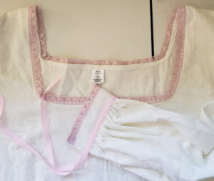 linen chemise with pink lace and ribbon detail